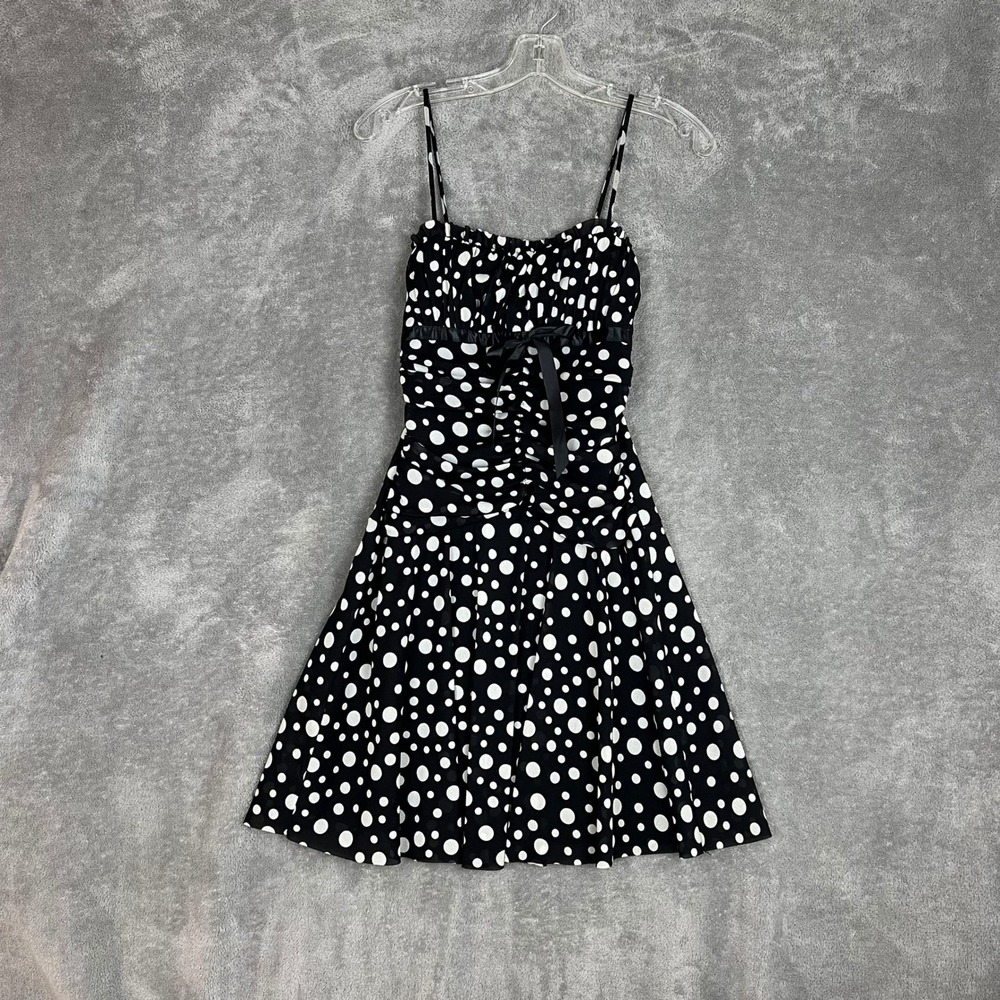 Vintage Y2K Taboo Mini Dress Womens S Polka Dot Ruffle Ruched Babydoll Coquette